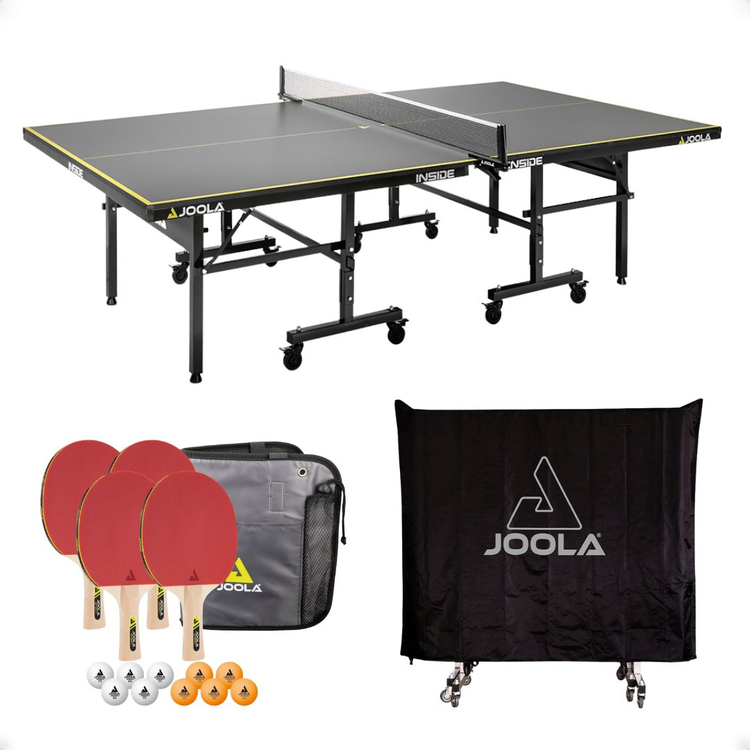 Kit Mesa JOOLA Inside J18 + 1 Conjunto Family Set (Maleta com 4 Raquetes e 10 Bolas) + Capa para Mesa (Posição Horizontal/Vertical)