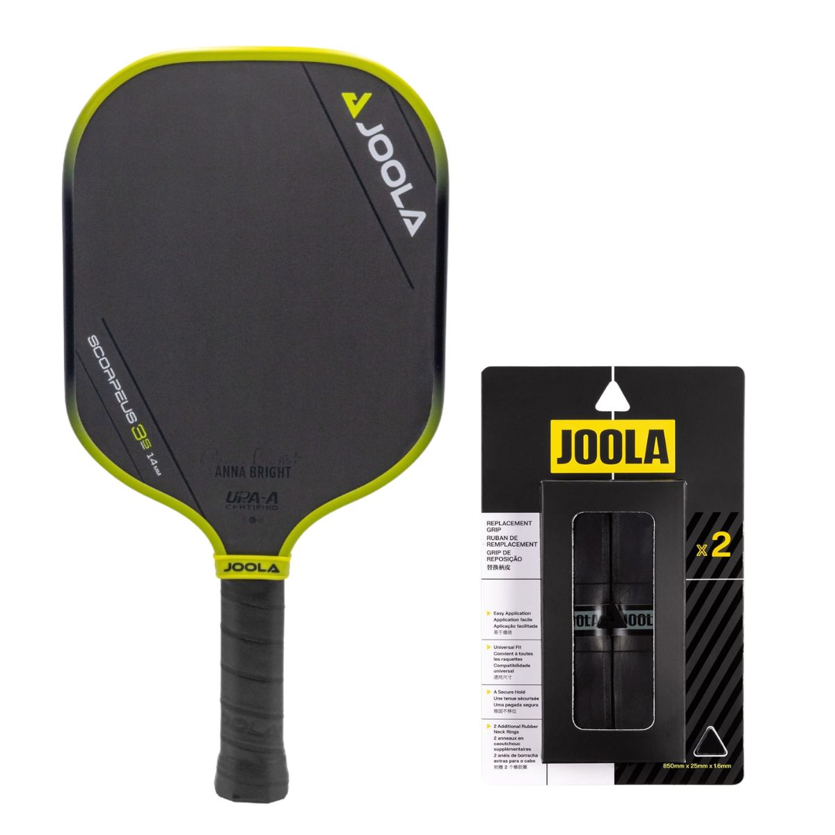 Kit Raquete de Pickleball JOOLA Anna Bright Scorpeus 3S + Grip JOOLA Black