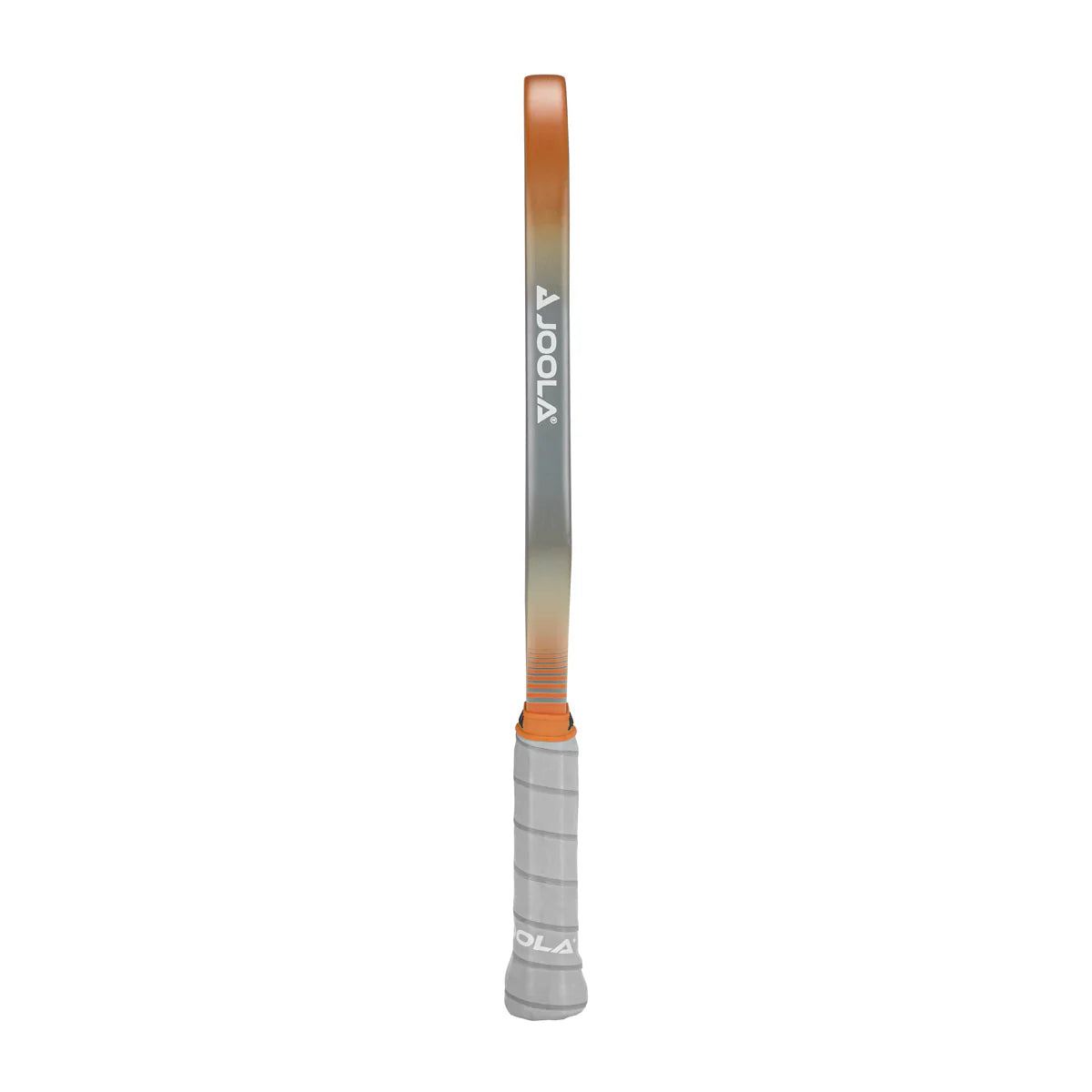 White Background Image: Side view of the Collin Johns Scorpeus Gen 3 pickleball paddle, 16 mm in width, gray handle with colorful orange edge guard. #Orange