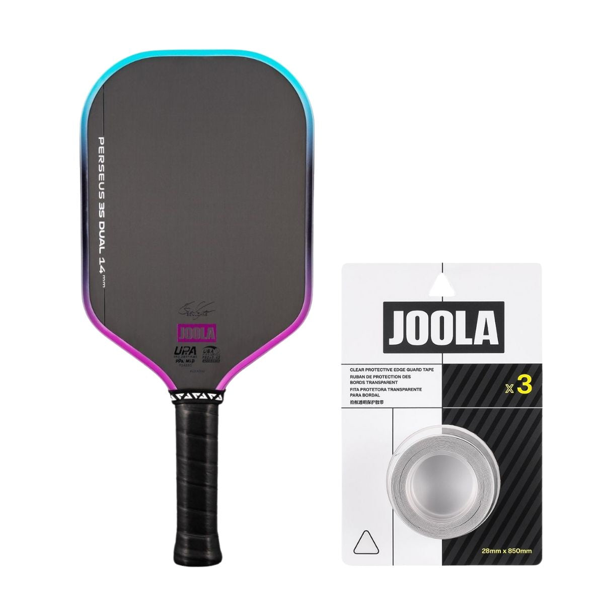 Kit Raquete de Pickleball JOOLA Perseus 3S Dual + Fita de Proteção de Borda JOOLA Transparente para Raquete Pickleball