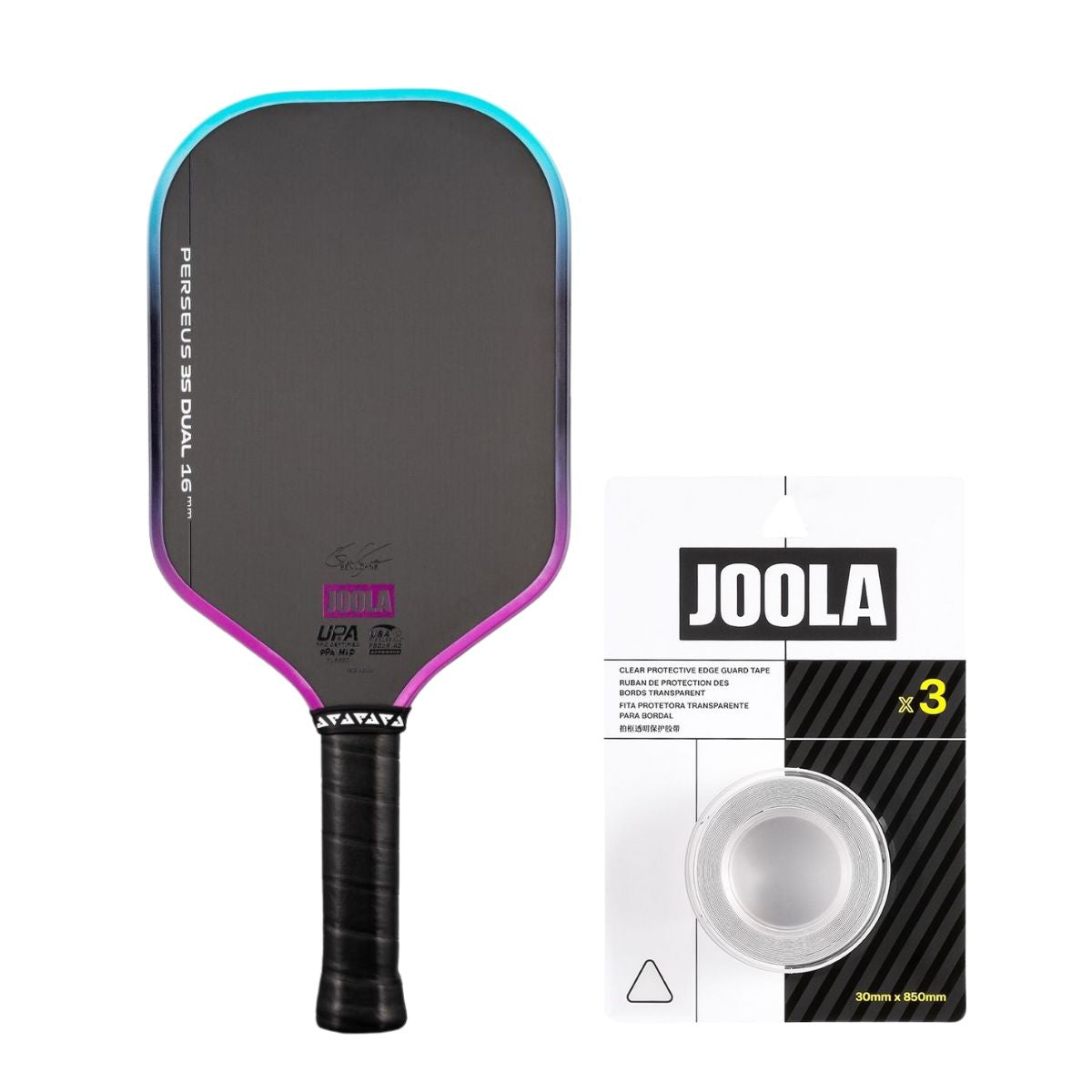 Kit Raquete de Pickleball JOOLA Perseus 3S Dual + Fita de Proteção de Borda JOOLA Transparente para Raquete Pickleball