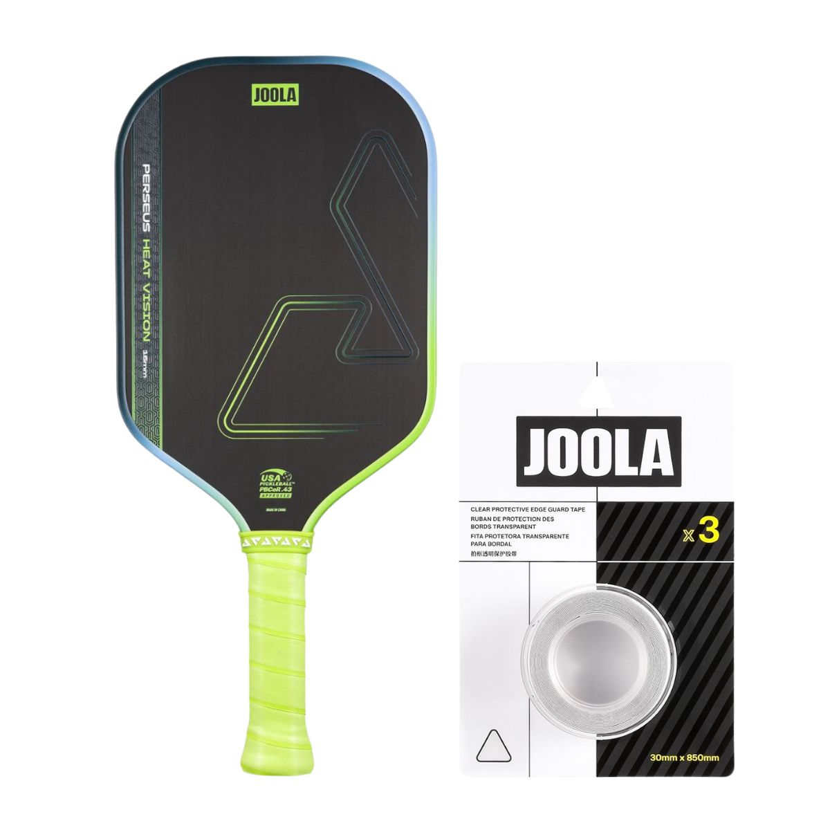 Kit Raquete de Pickleball JOOLA Perseus Heat Vision (16mm) + Fita de Proteção de Borda JOOLA Transparente para Raquete Pickleball 30mm x 850mm (16mm)