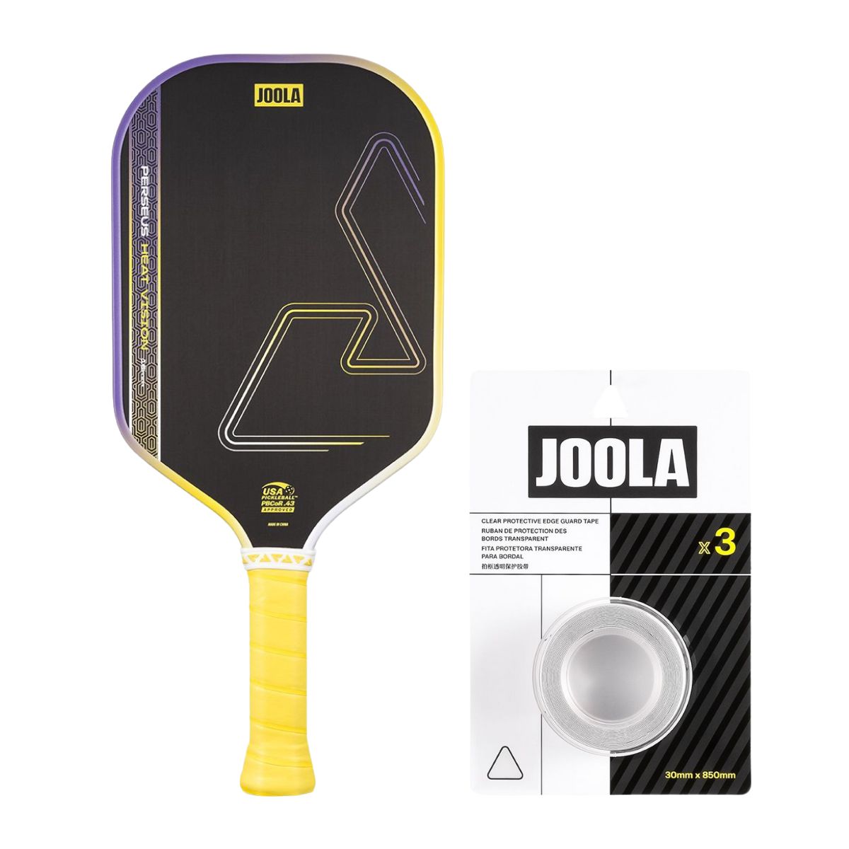Kit Raquete de Pickleball JOOLA Perseus Heat Vision (16mm) + Fita de Proteção de Borda JOOLA Transparente para Raquete Pickleball 30mm x 850mm (16mm)