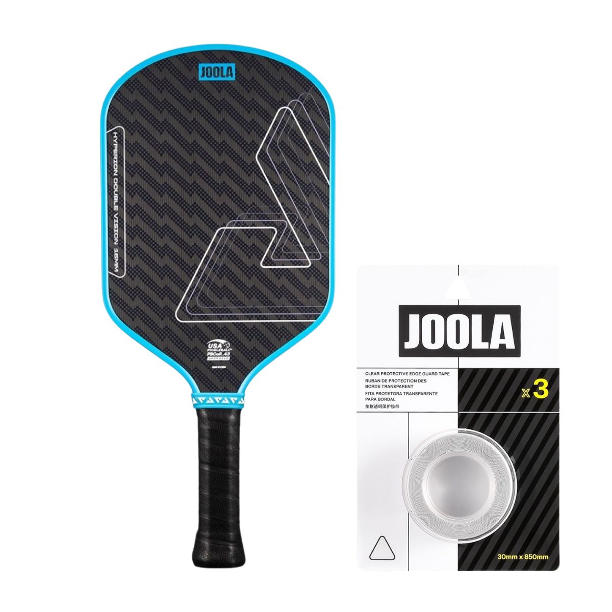Kit Raquete de Pickleball JOOLA Hyperion Double Vision (16mm) + Fita de Proteção de Borda JOOLA Transparente para Raquete Pickleball 30mm x 850mm (16mm)