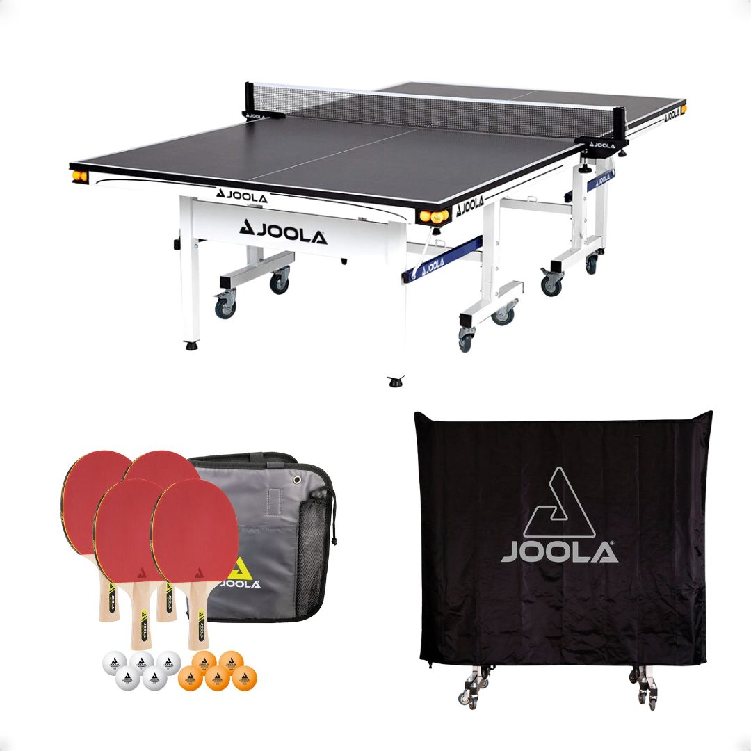 Kit Mesa JOOLA Rapid Play 25mm + 1 Conjunto Family Set (Maleta com 4 Raquetes e 10 Bolas) + Capa para Mesa (Posição Horizontal/Vertical)