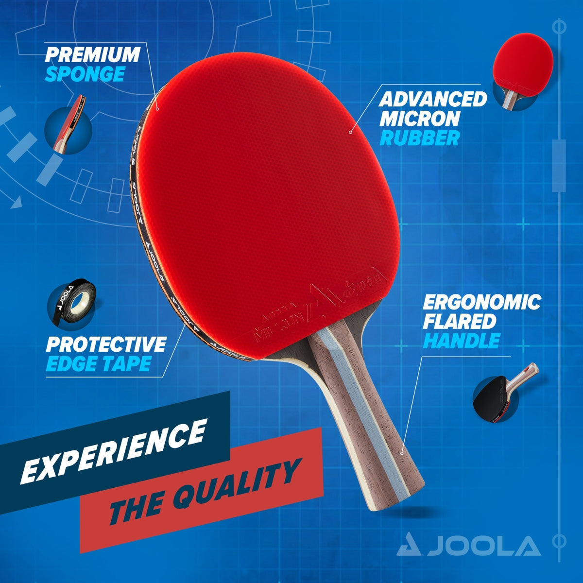 Kit Raquete JOOLA Infinity Balance (azul) + Raqueteira (Capa) para Raquete Tênis de Mesa Pocket (azul)