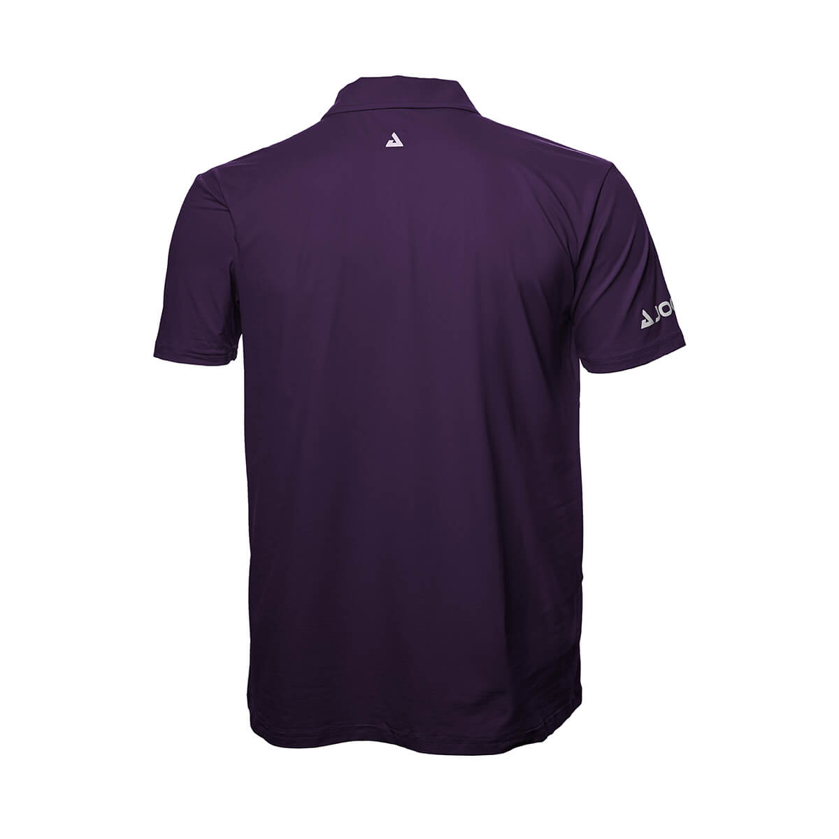 White Background Image: JOOLA Ben Johns React Polo in Blackberry Cordial with white stacked JOOLA logo below the back collar and white horizontal JOOLA logo across right sleeve. #Blackberry Cordial