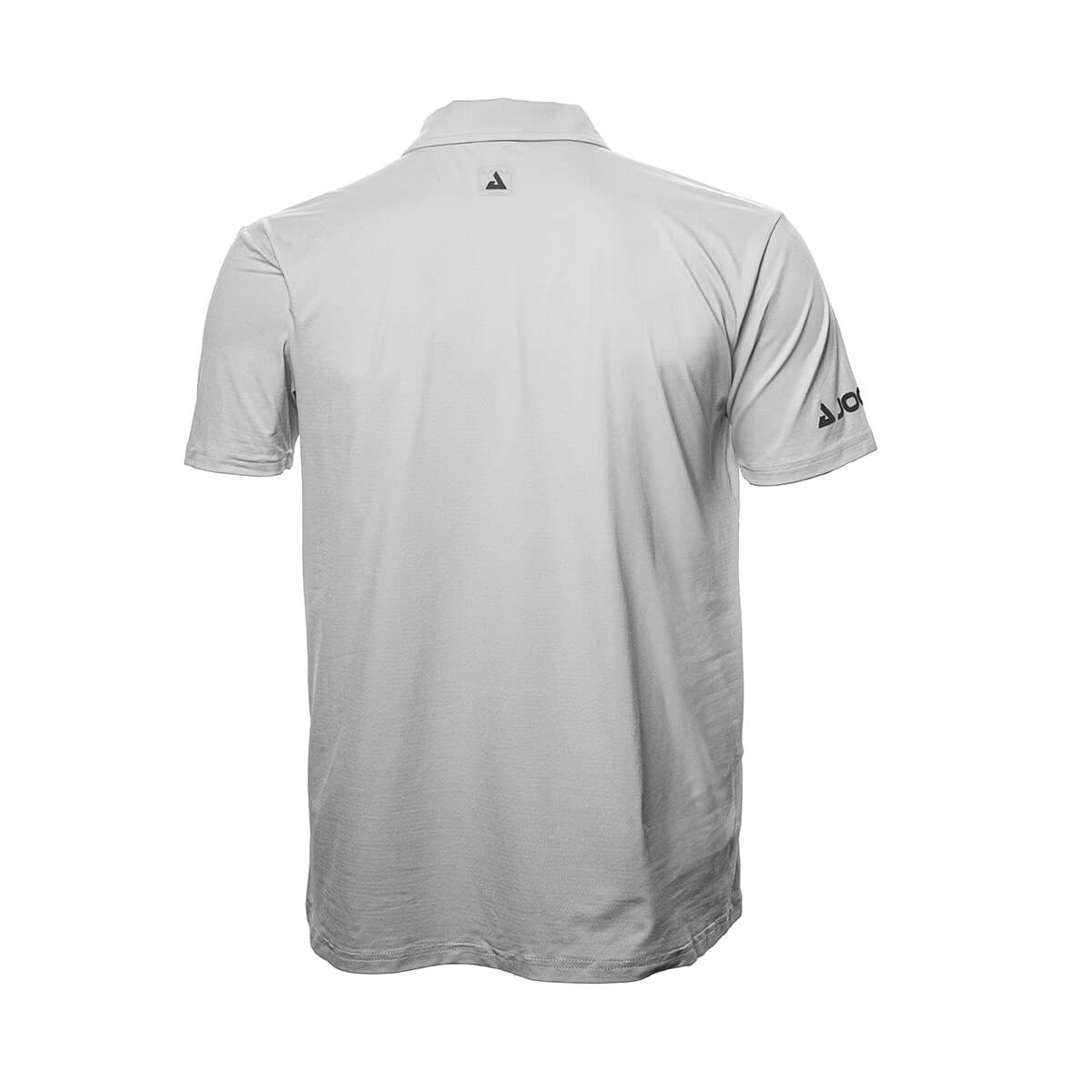 White Background Image: JOOLA Ben Johns React Polo in White with black stacked JOOLA logo below the back collar and black horizontal JOOLA logo across right sleeve. #White