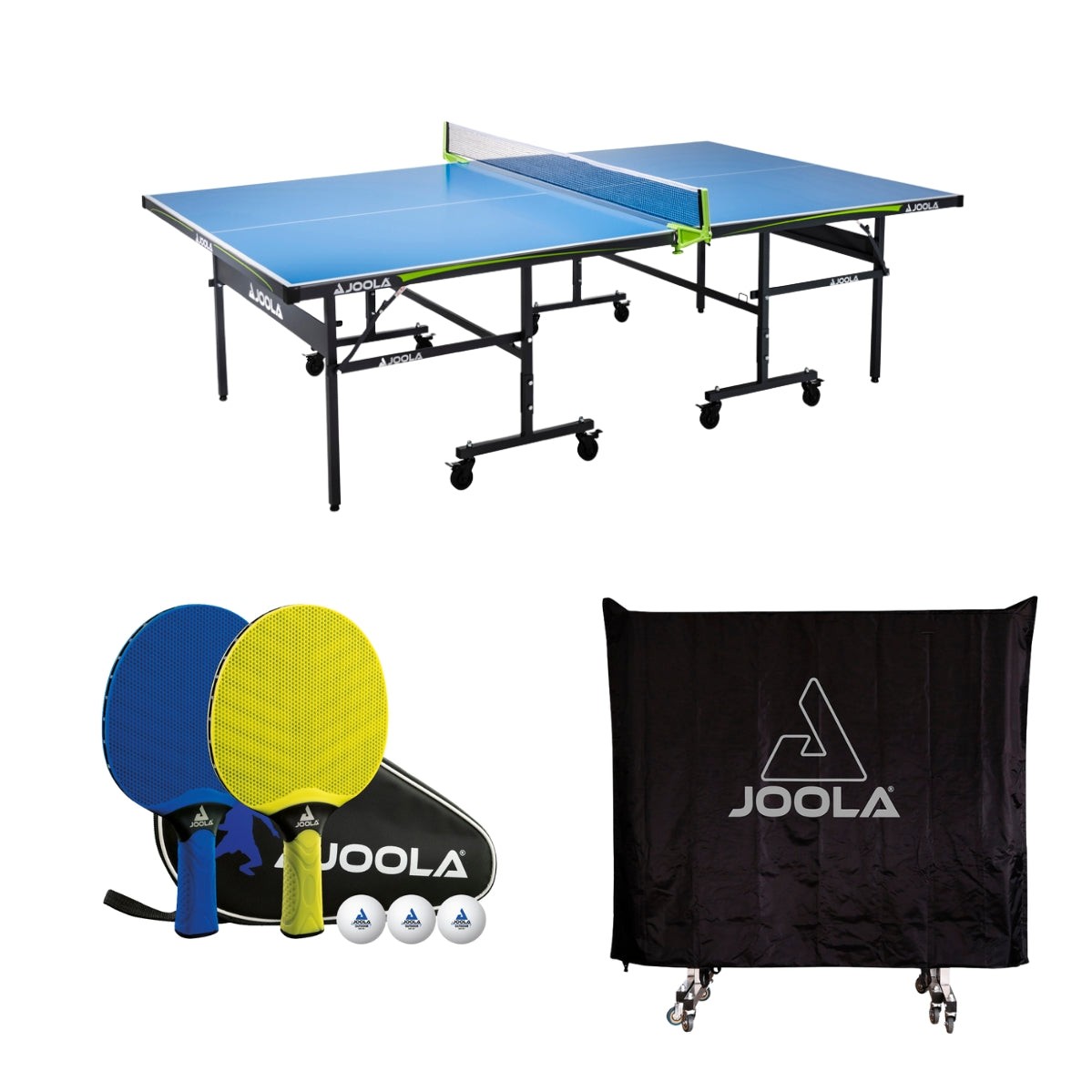 Kit Mesa JOOLA Outdoor Rally TL + 1 Conjunto Outdoor JOOLA Vivid + Capa para Mesa (Posição Horiz.Vertical)