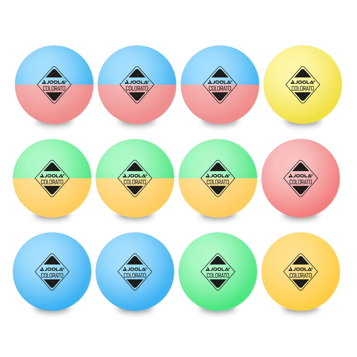 Kit JOOLA Family Set (Maleta com 4 Raquetes e 10 Bolas) + Bola de Tênis de Mesa JOOLA Colorato 12 unidades