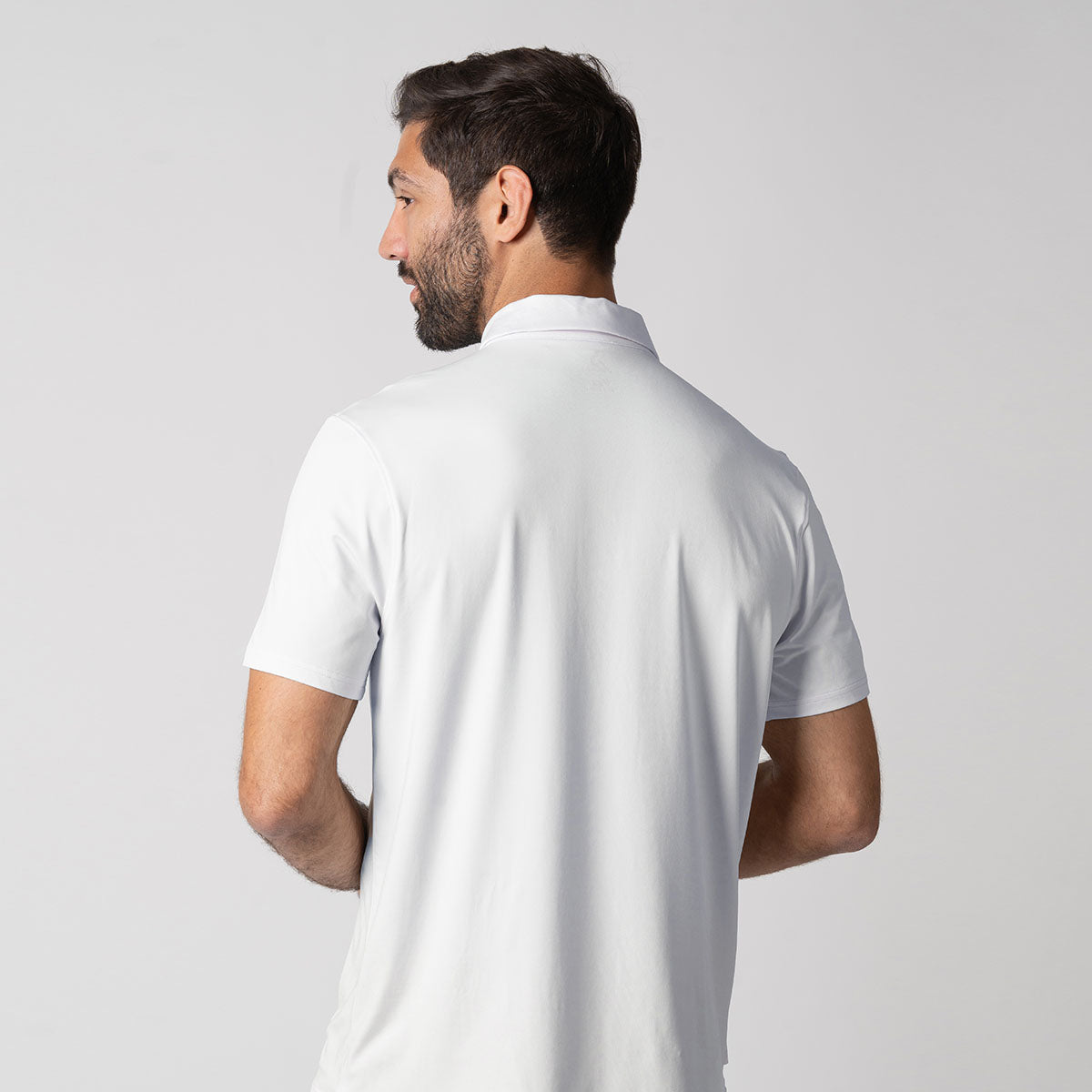 Image showing the back of a JOOLA Men's Club Polo, white.