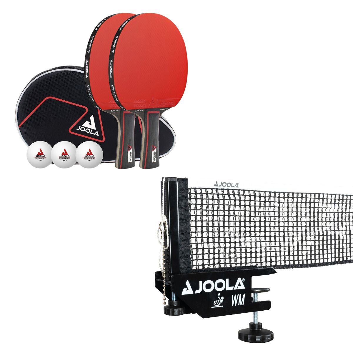 JOOLA WM Table Tennis Net and Support Kit + Kit with 2 Paddles, 3 Balls and a Duo Set Pro Cover