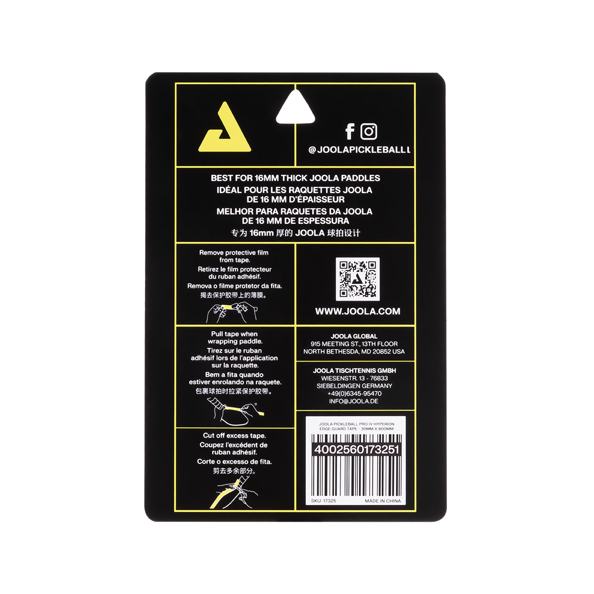 Kit Raquete de Pickleball JOOLA Simone Jardim Hyperion Pro IV 16mm + Fita de Proteção de Borda