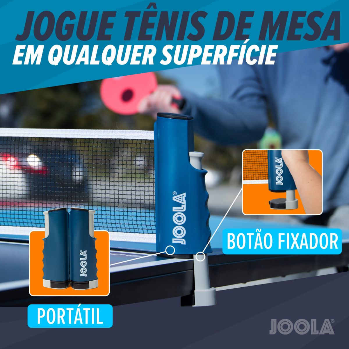 Kit Rede Retrátil JOOLA para Tênis de Mesa + Bola de Tênis de Mesa Sports