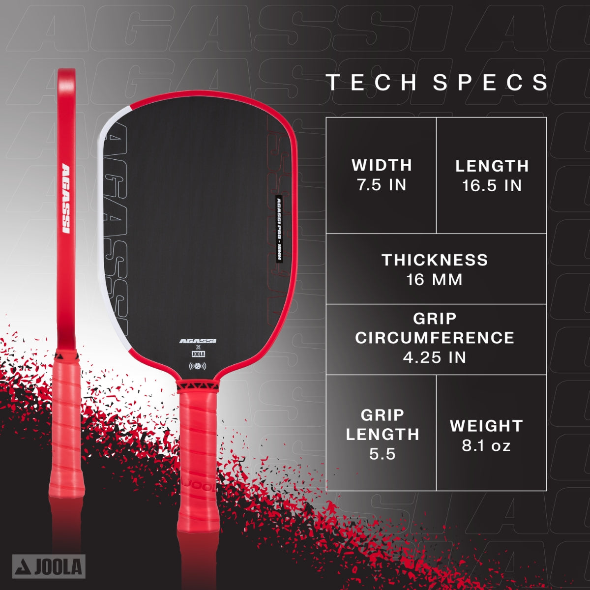 Raquete de Pickleball JOOLA Agassi Pro (16mm)