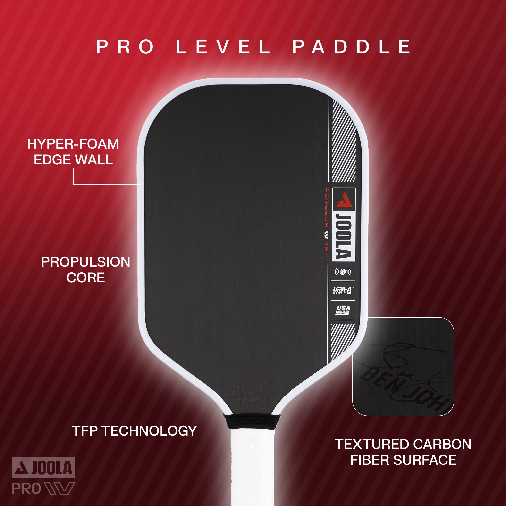 Kit Raquete de Pickleball JOOLA Ben Johns Perseus Pro IV + Fita de Proteção de Borda