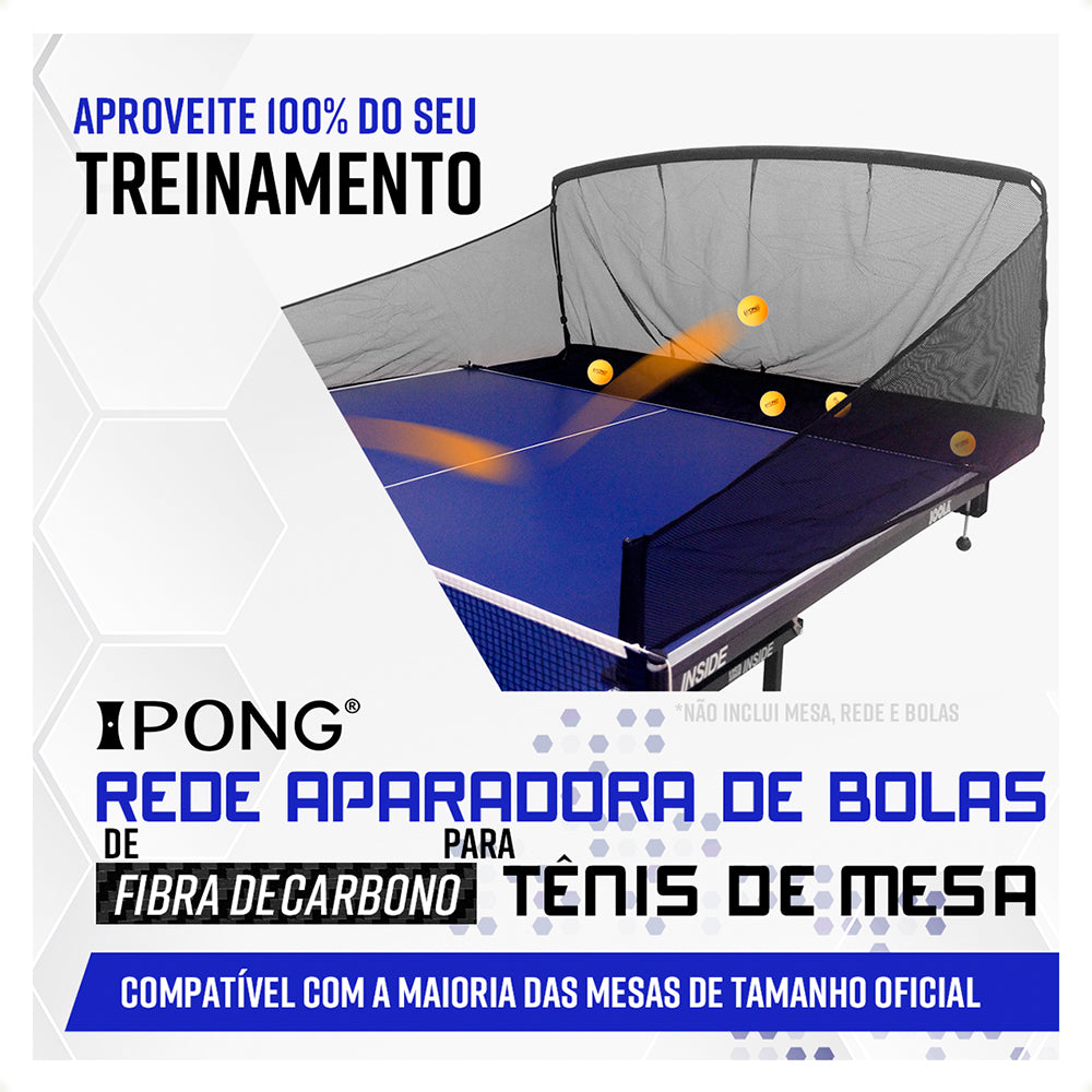 Kit Rede Aparadora de bolas - iPong + Pegador de bolas + Cx de bolas Advanced ABS 40+ 120 unid. branca