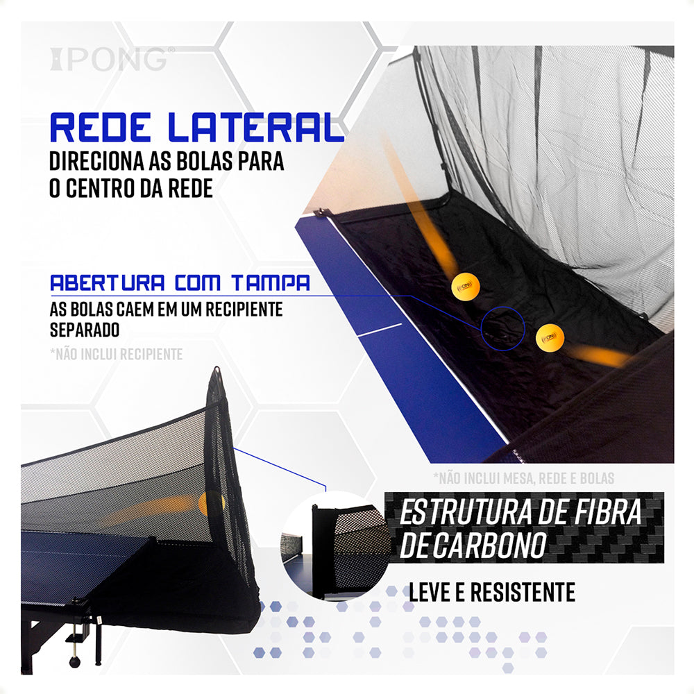 Kit Rede Aparadora de bolas - iPong + Pegador de bolas + Cx de bolas Advanced ABS 40+ 120 unid. branca
