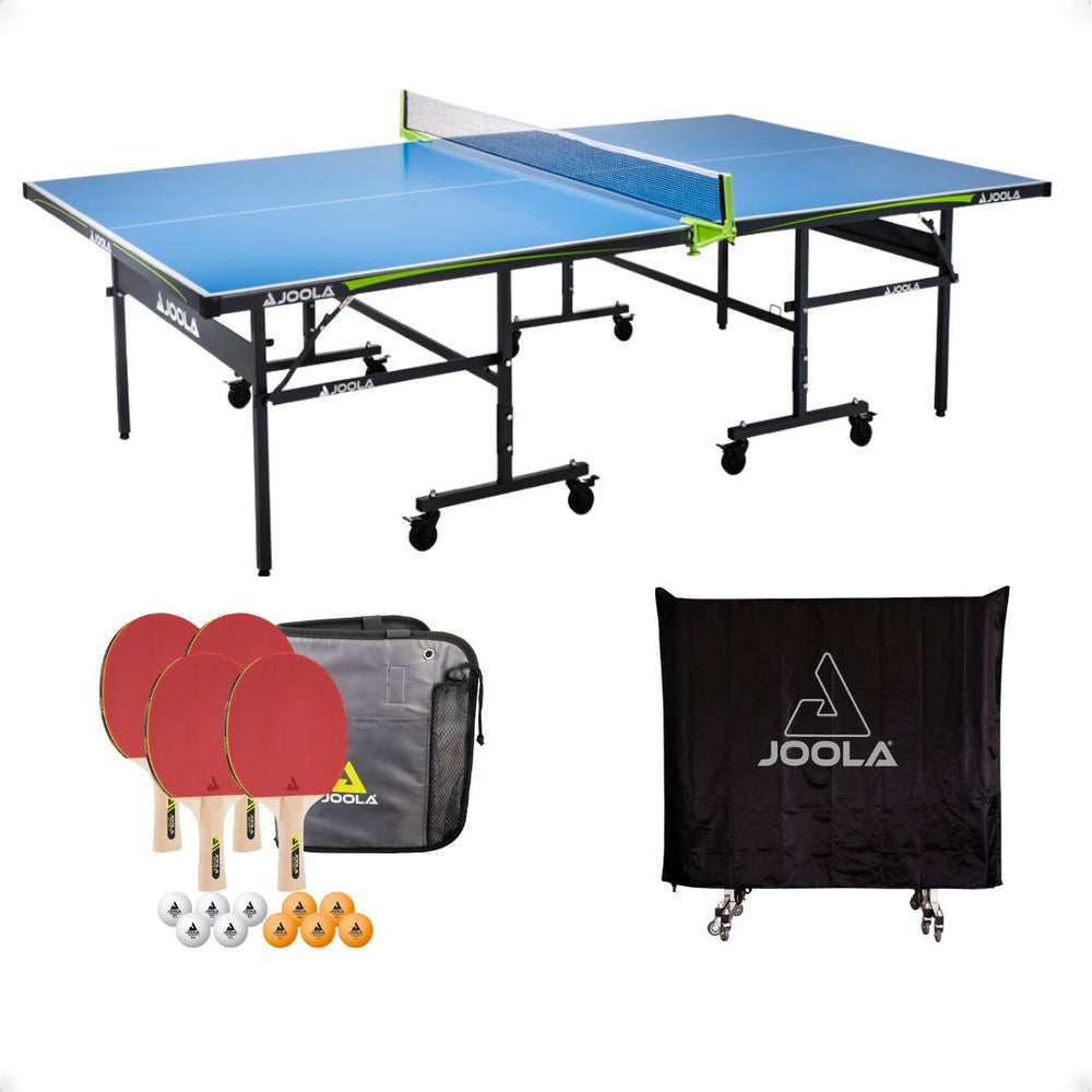 Kit Mesa JOOLA Outdoor Rally TL + 1 Kit de Raquetes JOOLA Family Set + Capa para Mesa (Posição Horiz/Vertical)
