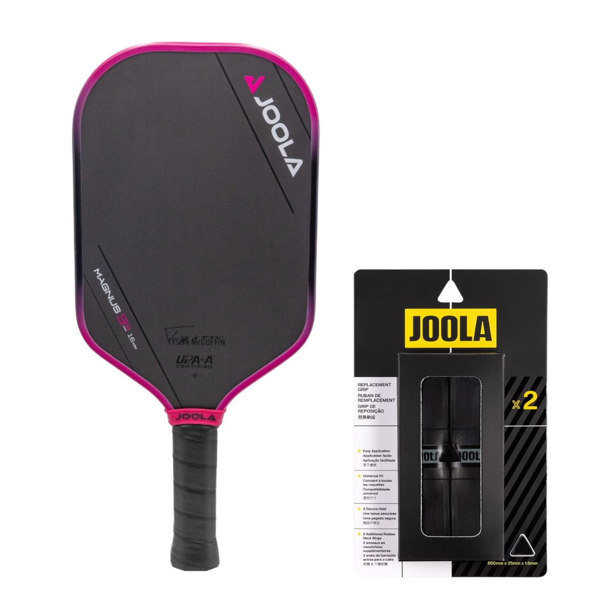 Kit Raquete de Pickleball JOOLA Tyson McGuffin Magnus 3S + Grip JOOLA Black