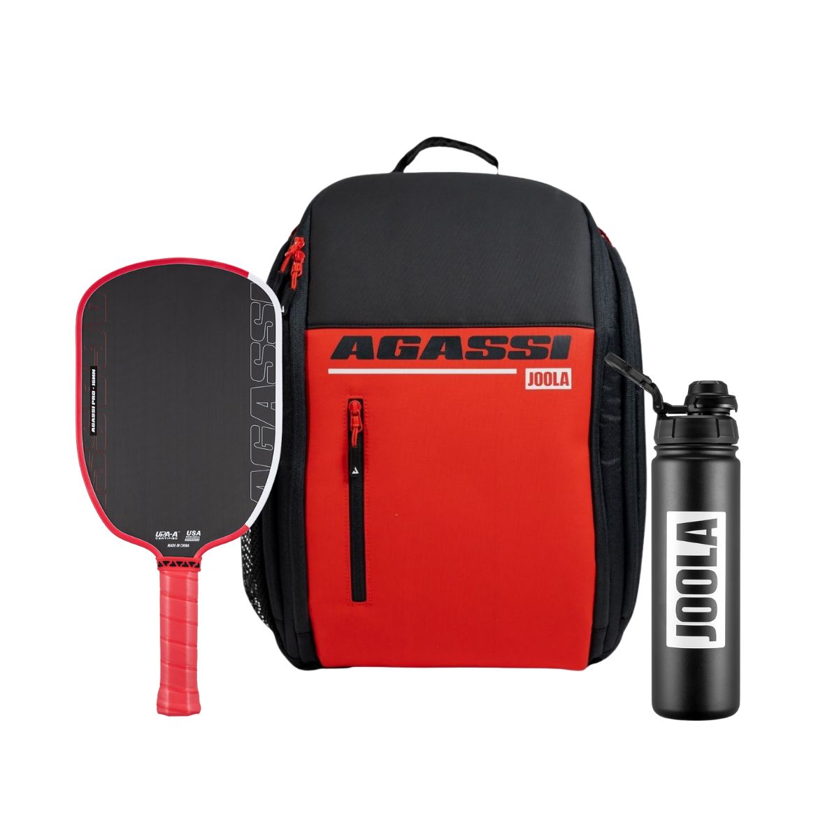 Kit Raquete de Pickleball JOOLA Agassi Pro 16mm + Mochila JOOLA Agassi Vision II + Garrafa de Água 650 ml