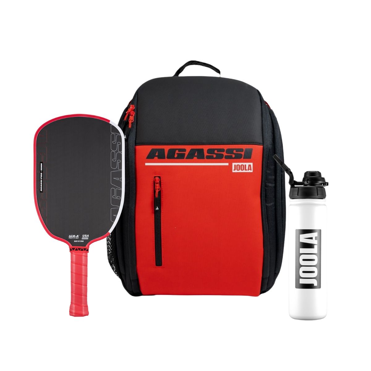 Kit Raquete de Pickleball JOOLA Agassi Pro 16mm + Mochila JOOLA Agassi Vision II + Garrafa de Água 650 ml