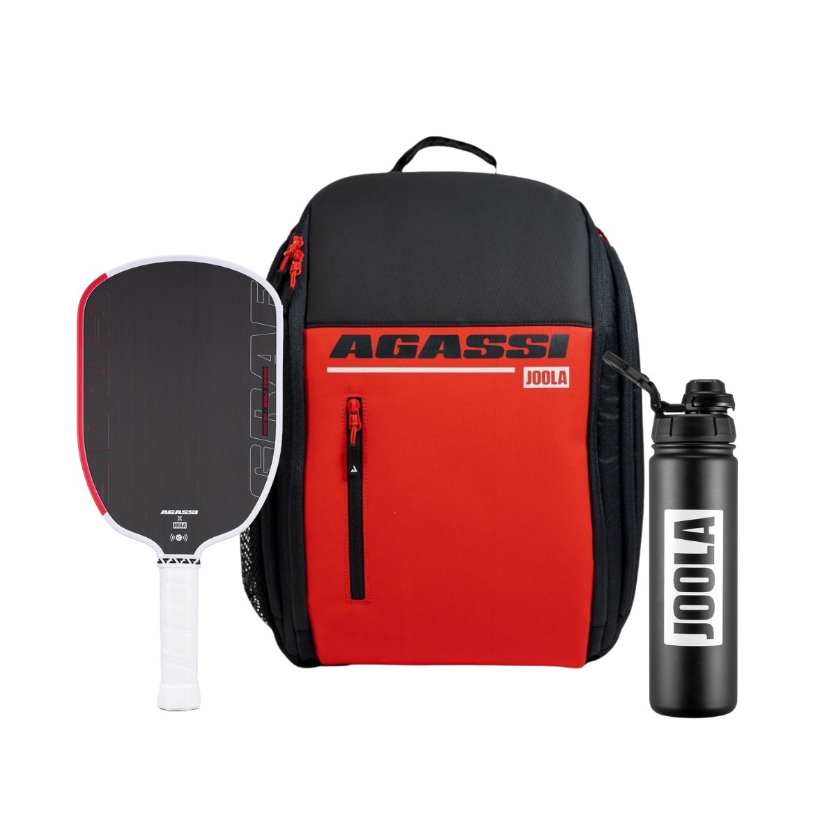 Kit Raquete de Pickleball JOOLA Graf Pro 16mm + Mochila Agassi + Garrafa de Água 650 ml Preto