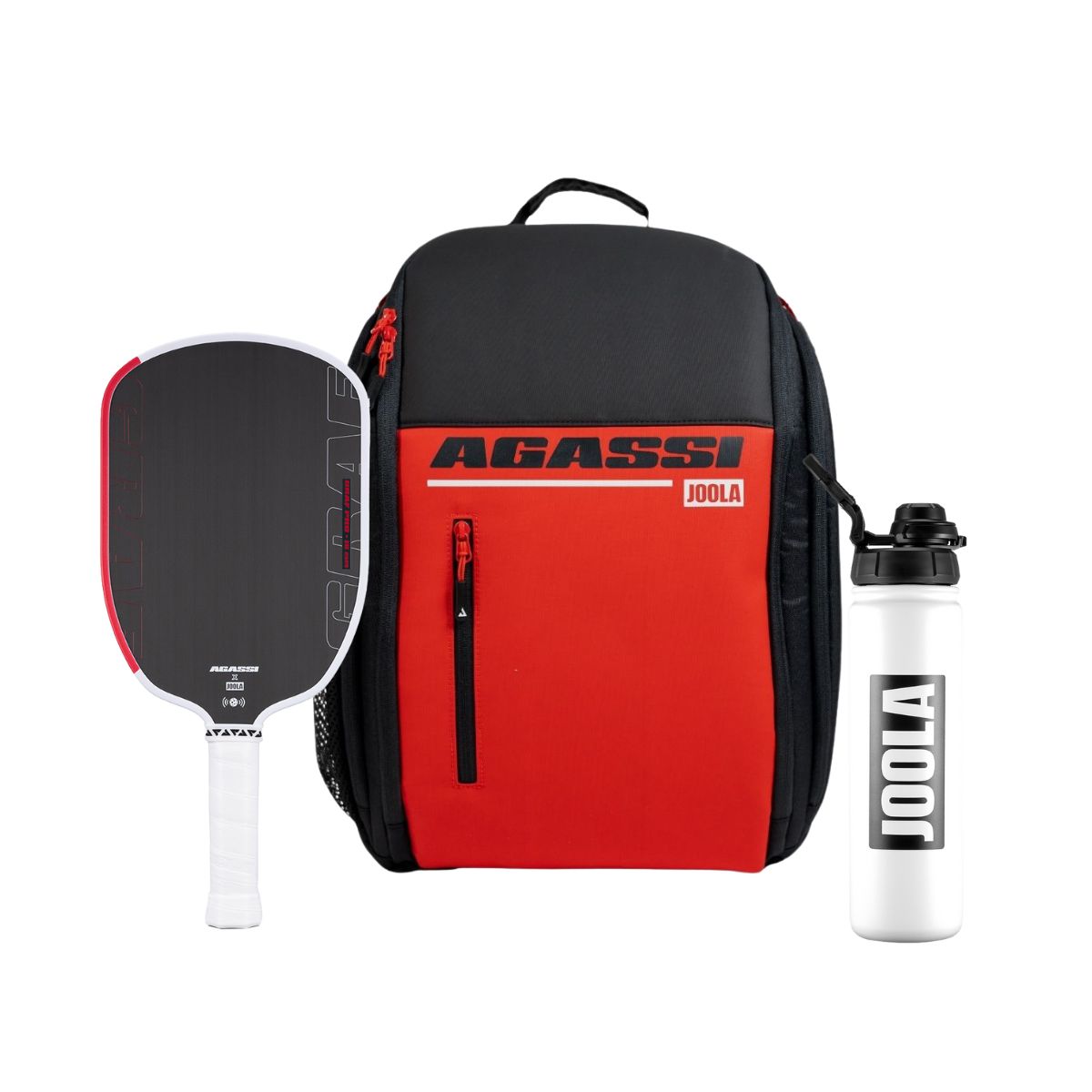 Kit Raquete de Pickleball JOOLA Graf Pro 16mm + Mochila Agassi + Garrafa de Água 650 ml Preto