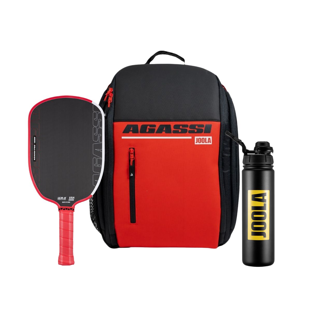 Kit Raquete de Pickleball JOOLA Agassi Pro 16mm + Mochila JOOLA Agassi Vision II + Garrafa de Água 650 ml