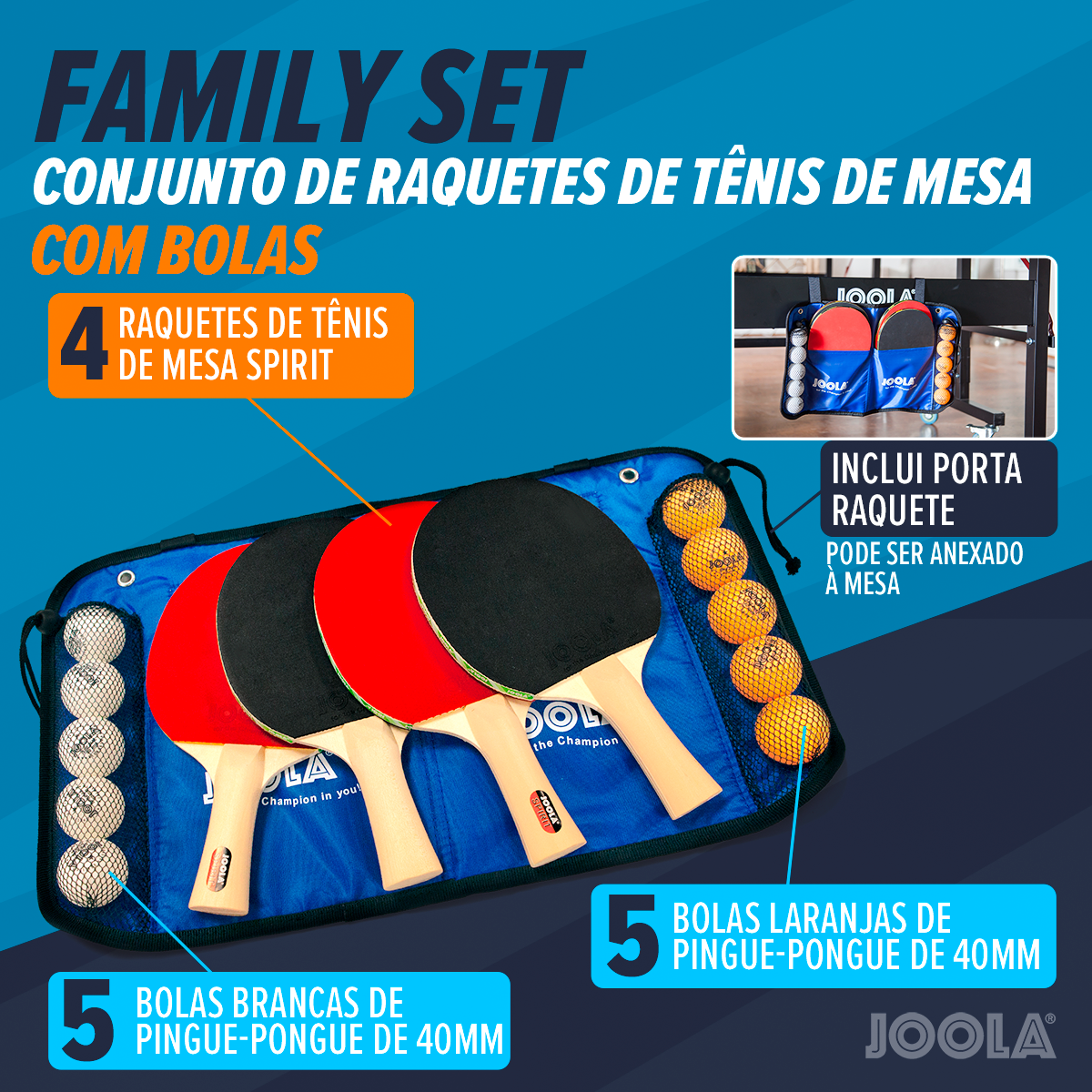 Kit de Raquetes Family Set - maleta com 4 raquetes e 10 bolas