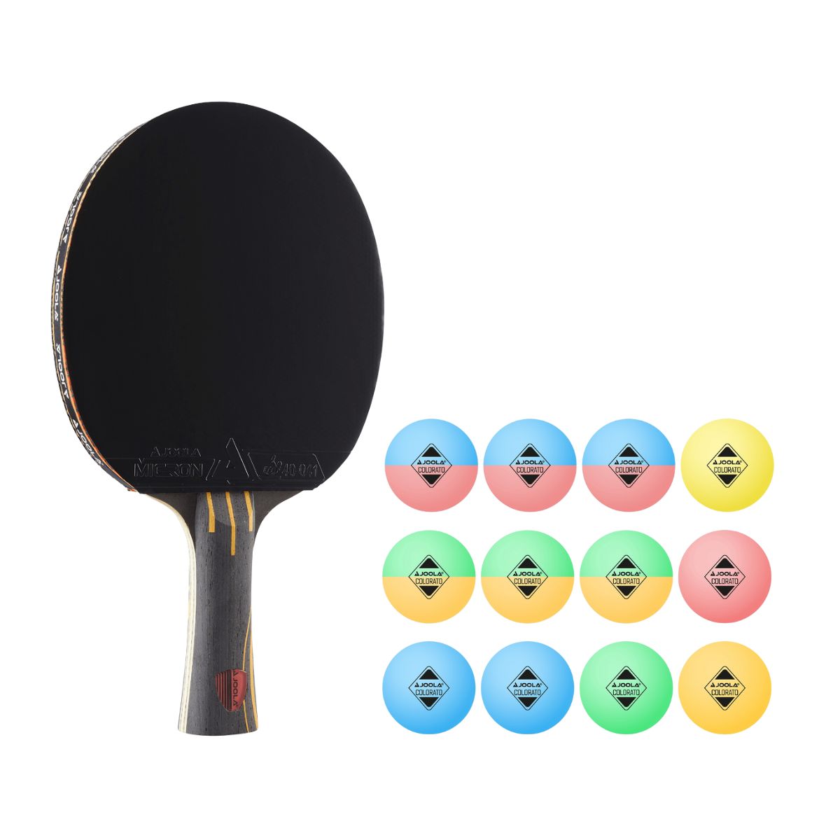Kit Raquete JOOLA Infinity Overdrive (Vermelha) + Bola de Tênis de Mesa JOOLA Colorato 12 unidades