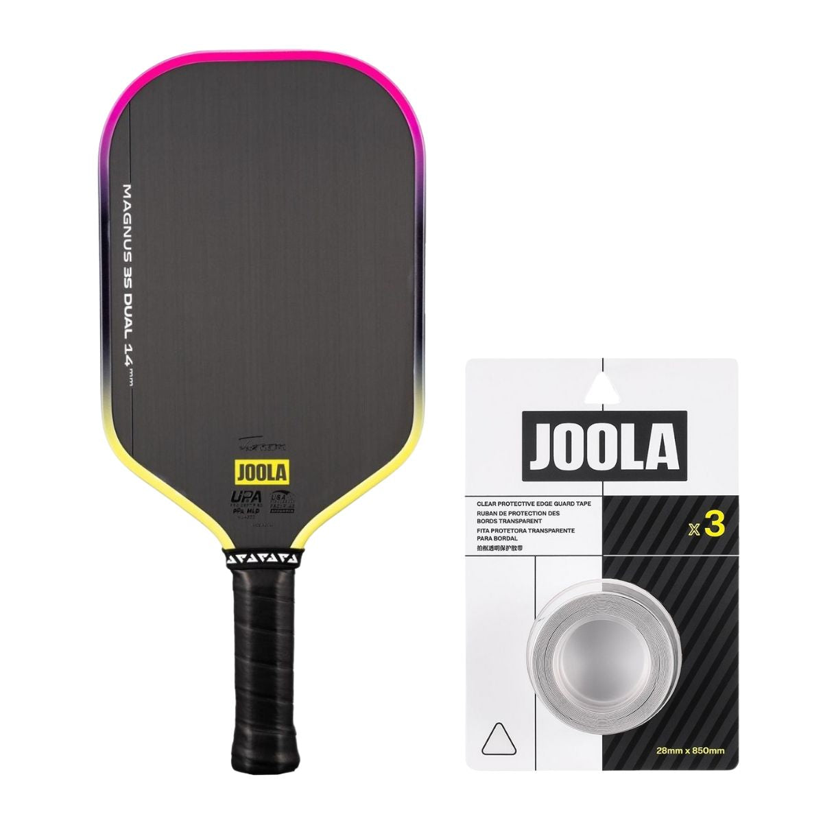 Kit Raquete de Pickleball JOOLA Magnus 3S Dual (14mm) + Fita de Proteção de Borda JOOLA Transparente 28mm x 850mm (14mm)