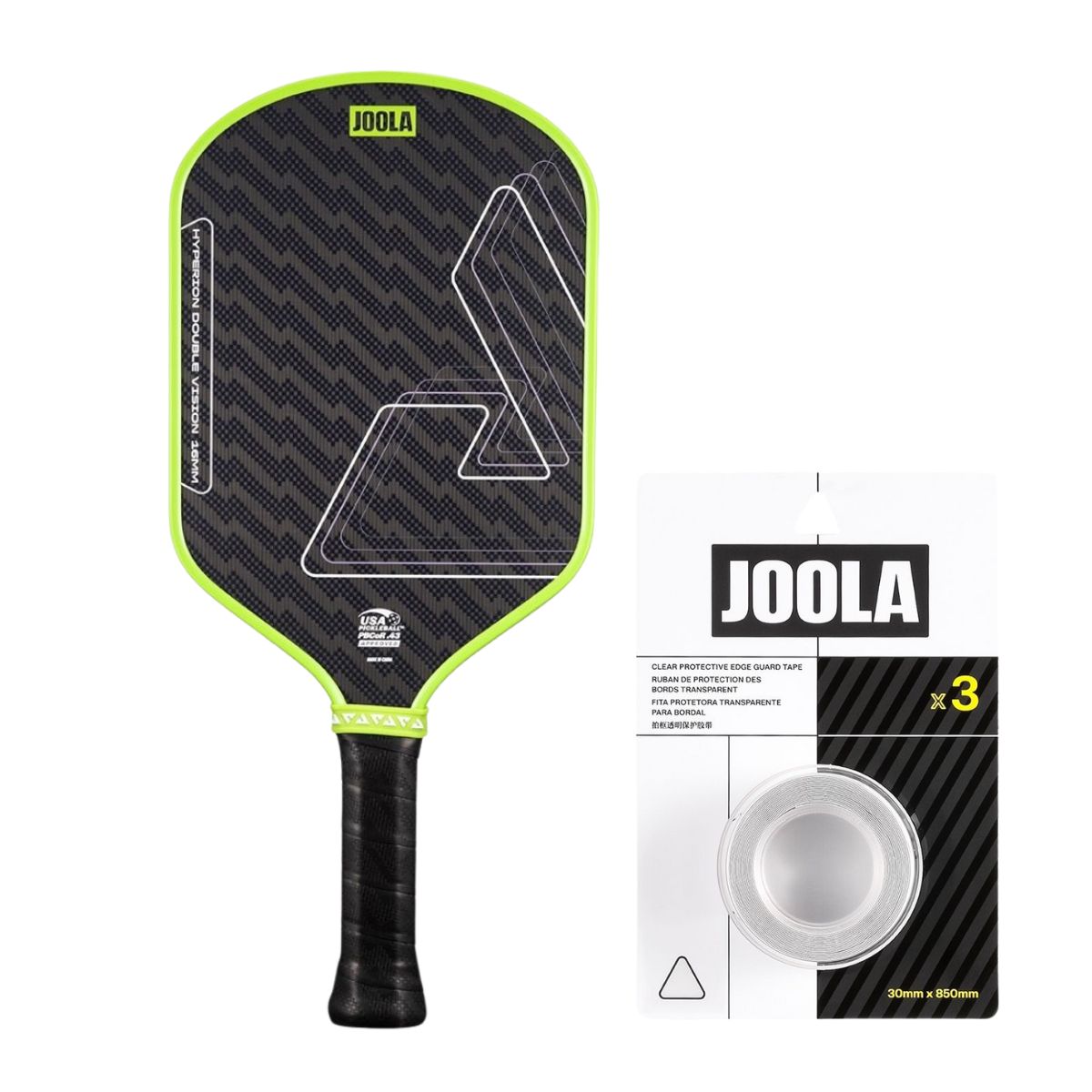 Kit Raquete de Pickleball JOOLA Hyperion Double Vision (16mm) + Fita de Proteção de Borda JOOLA Transparente para Raquete Pickleball 30mm x 850mm (16mm)