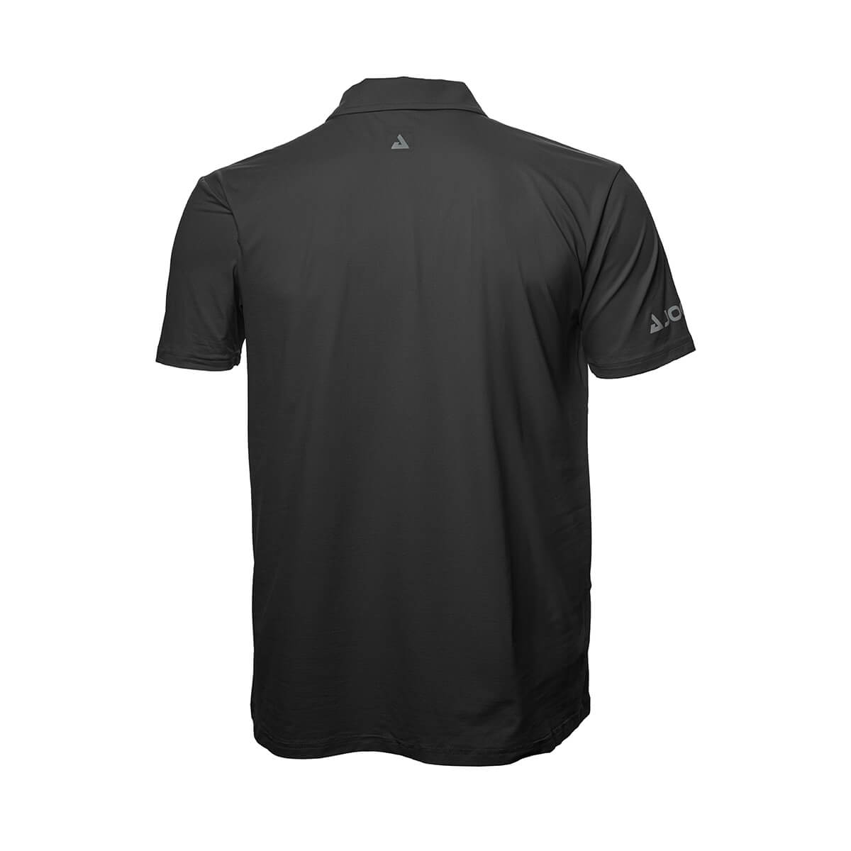 White Background Image: JOOLA Ben Johns React Polo in Blue Graphite with white stacked JOOLA logo below the back collar and white horizontal JOOLA logo across right sleeve. #Blue Graphite