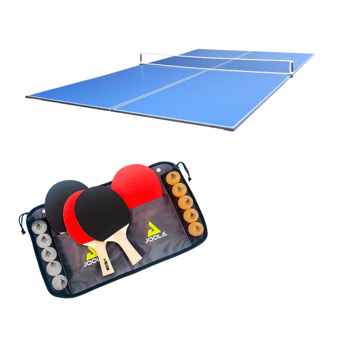 Kit Tampo de Mesa JOOLA Tetra Conversion Top + 1 Conjunto Family Set (Maleta com 4 Raquetes e 10 Bolas)
