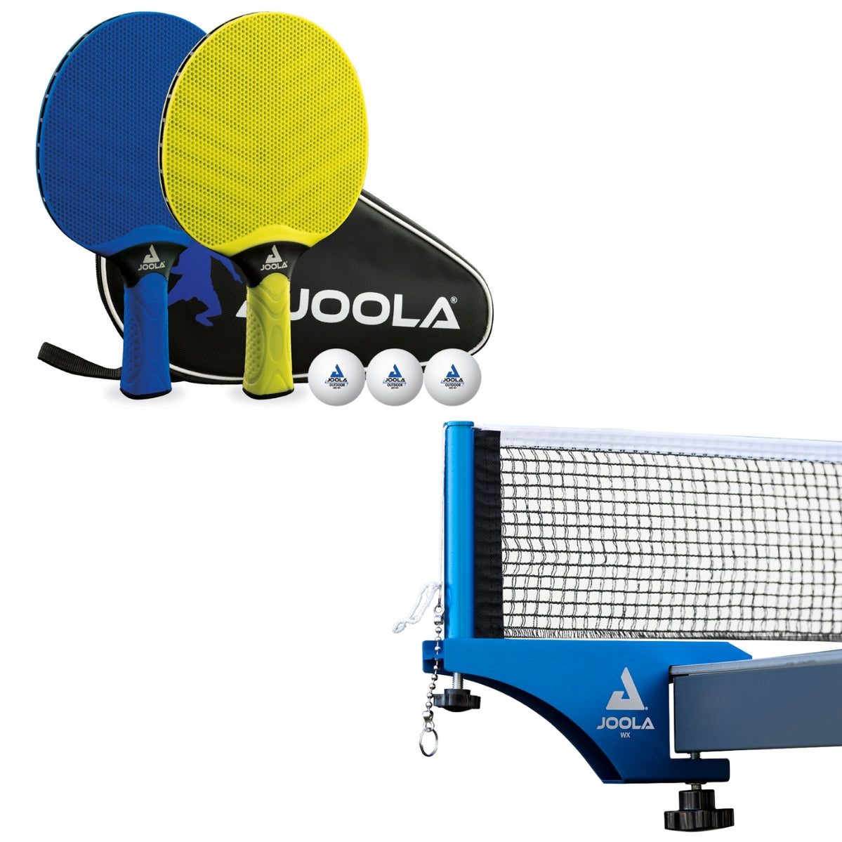 Rede e Suporte JOOLA WX Aluminium Net + 1 Conjunto de raquetes de tênis de mesa JOOLA Vivid