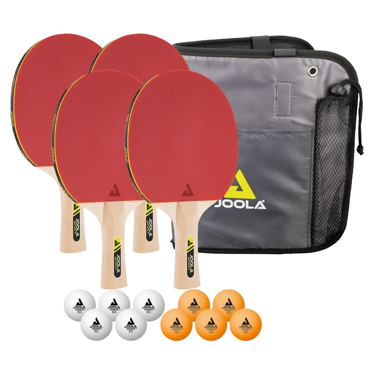 Kit JOOLA Family Set (Maleta com 4 Raquetes e 10 Bolas) + Bola de Tênis de Mesa JOOLA Colorato 12 unidades