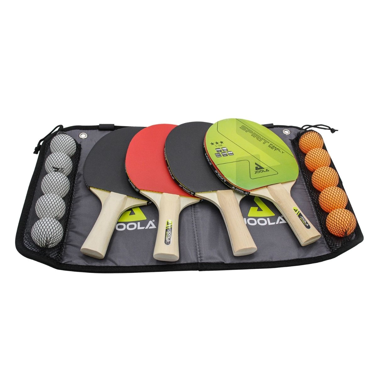 Kit JOOLA Family Set (Maleta com 4 Raquetes e 10 Bolas) + Bola de Tênis de Mesa JOOLA Colorato 12 unidades