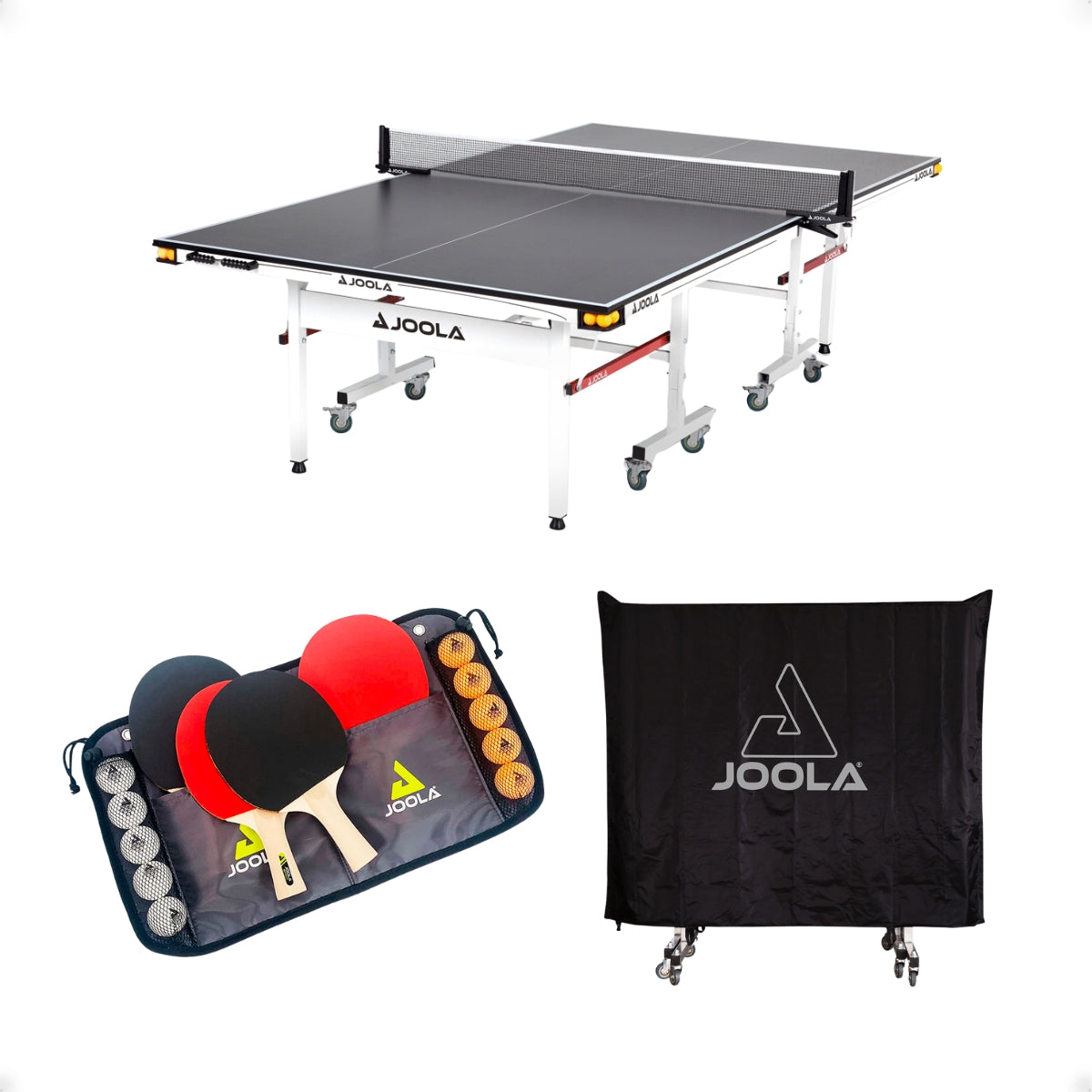 Kit Mesa JOOLA Rapid Play 18mm + 1 Conjunto Family Set (Maleta com 4 Raquetes e 10 Bolas) + Capa para Mesa (Posição Horizontal/Vertical)