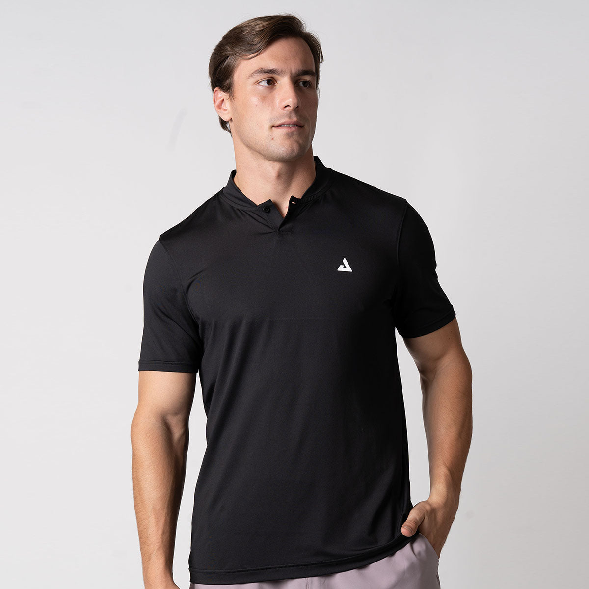 Image of a male model wearing a JOOLA men's court polo, black.