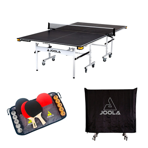 Kit Mesa JOOLA Rapid Play 15mm + 1 Conjunto Family Set (maleta com 4 raquetes e 10 bolas) + Capa para mesa (Posição Horizontal/Vertical)