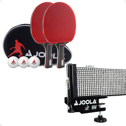 Kit Conjunto de rede e suporte para tênis de mesa JOOLA WM + Kit com 2 Raquetes, 3 Bolas e uma Capa Duo Set Pro