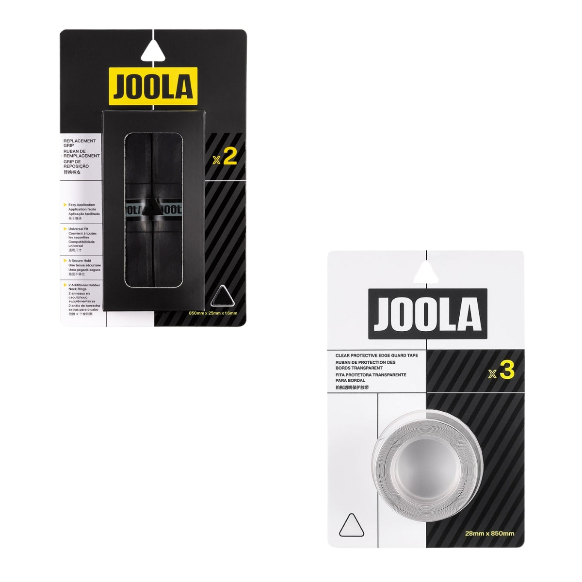 Kit Grip de Substituição para Raquete de Pickleball JOOLA Feel-Tec Pure (Black) + Fita de Proteção de Borda JOOLA Transparente para Raquete de Pickleball (14mm)