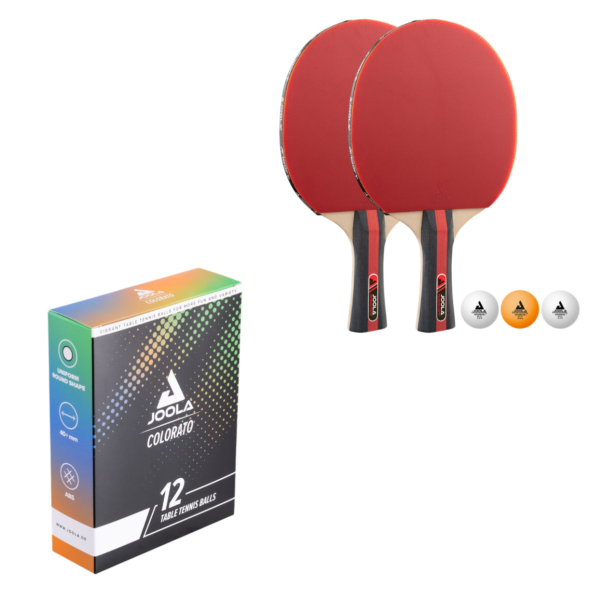 Kit de Raquetes JOOLA Rosskopf + Bola de Tênis de Mesa JOOLA Colorato (12 unidades)
