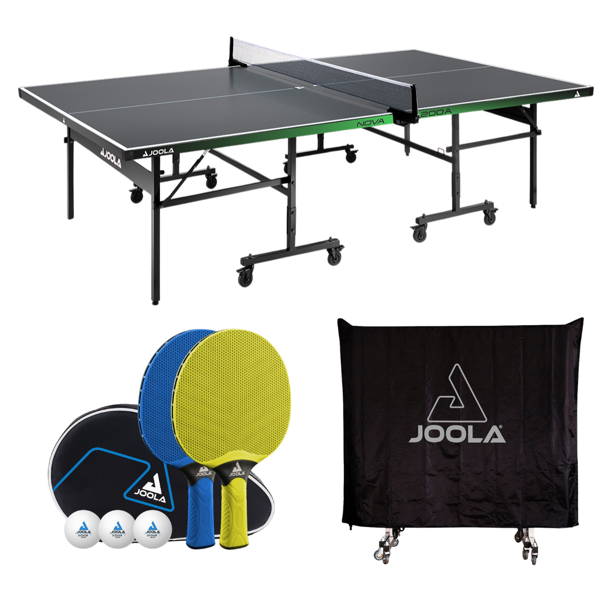 Kit Mesa JOOLA Nova Outdoor 200A + 1 Kit de Raquetes JOOLA Vivid Outdoor + Capa para Mesa (Posição Horiz/Vertical)
