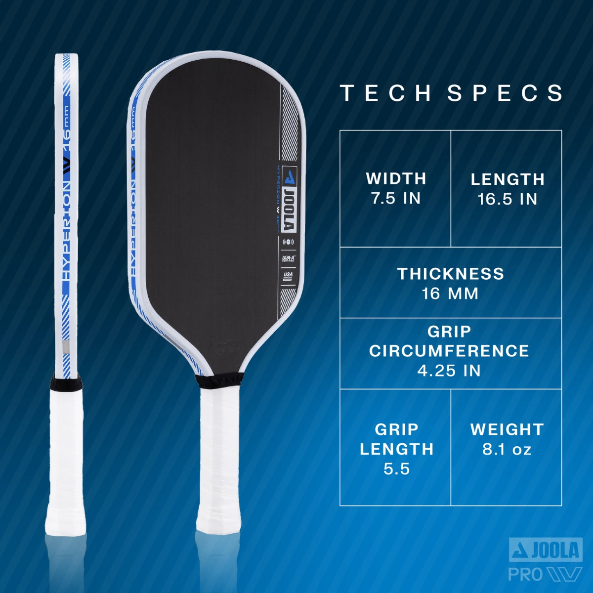 Kit Raquete de Pickleball JOOLA Simone Jardim Hyperion Pro IV 16mm + Fita de Proteção de Borda