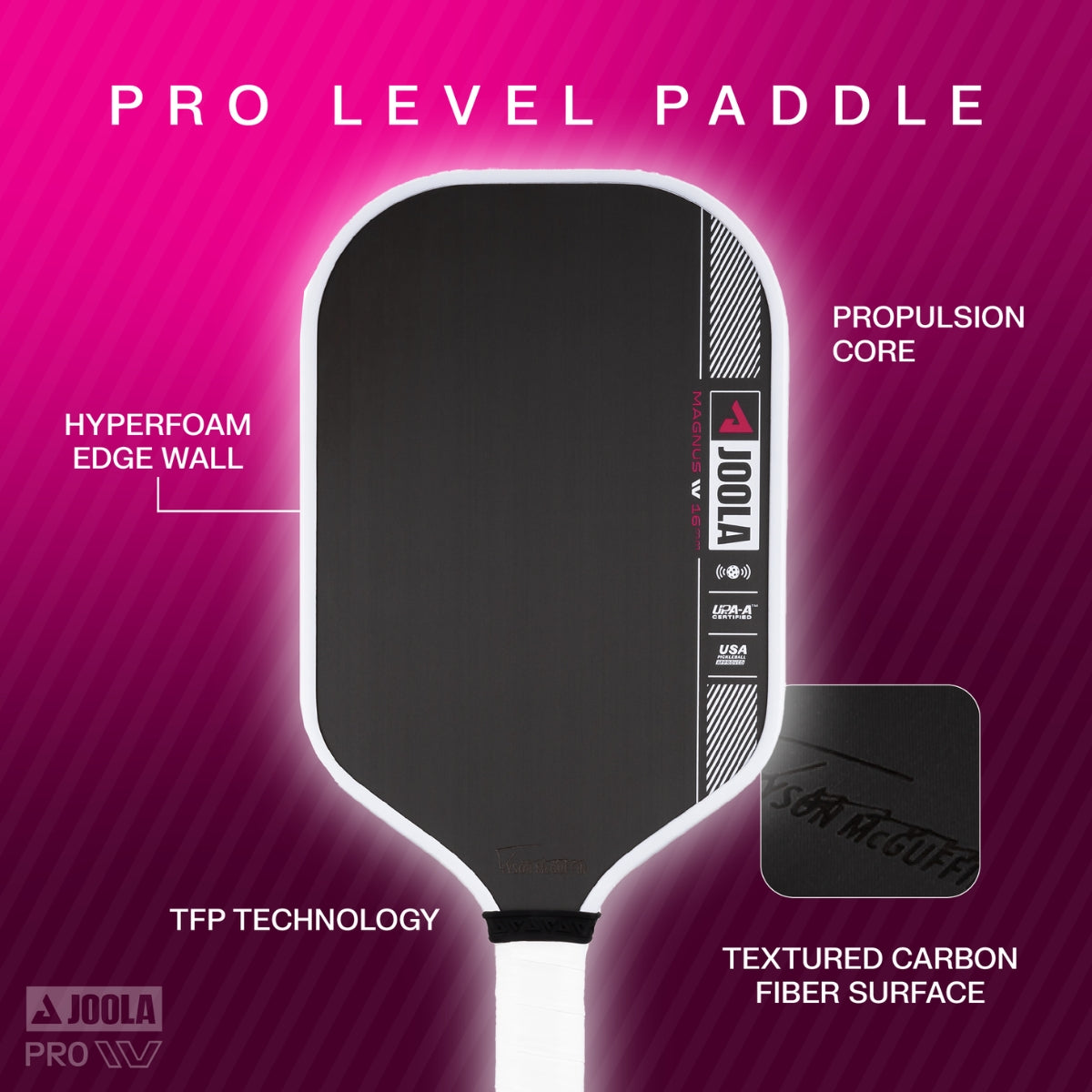 Kit Raquete de Pickleball JOOLA Tyson McGuffin Magnus Pro IV + Fita de Proteção de Borda