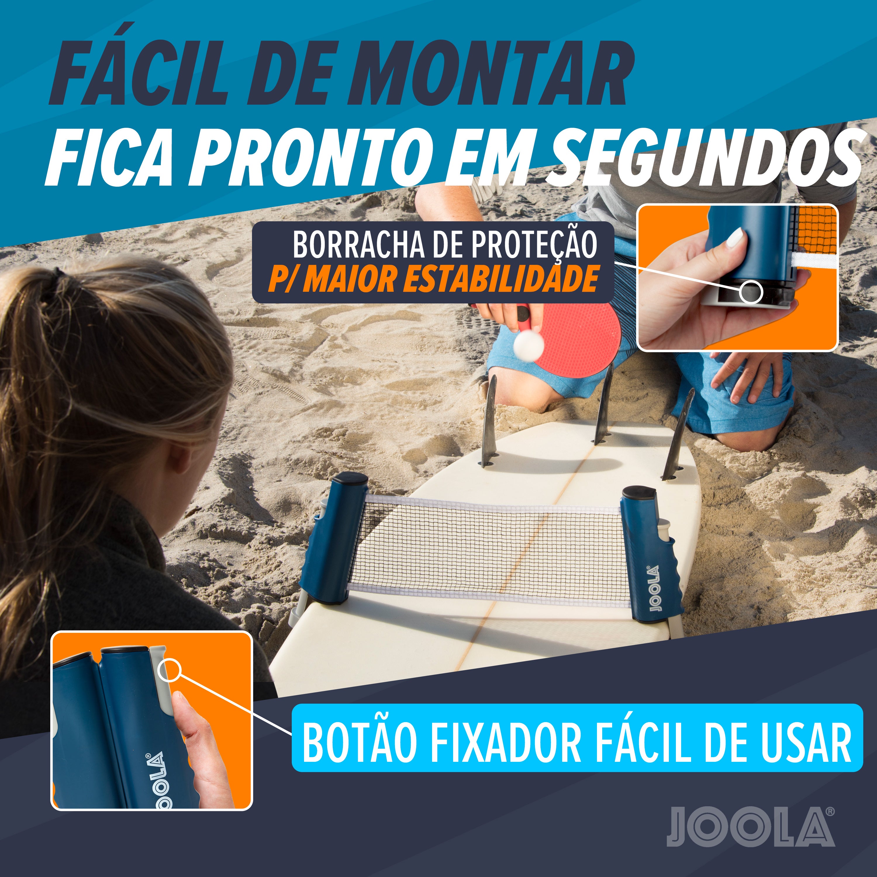 Kit Rede Retrátil JOOLA para Tênis de Mesa + Bolas de Tênis de Mesa JOOLA Advanced ABS 40+