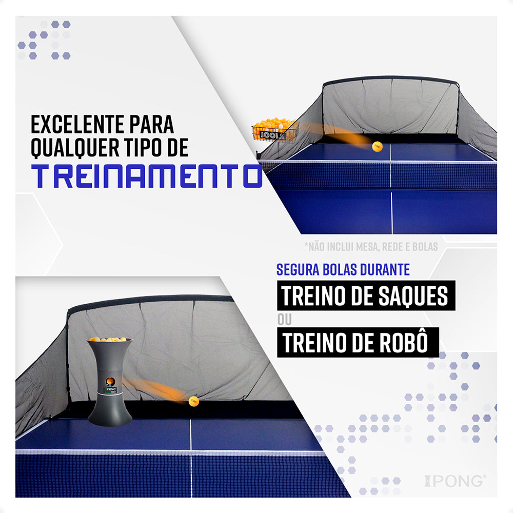 Kit Rede Aparadora de bolas - iPong + Pegador de bolas + Cx de bolas Advanced ABS 40+ 120 unid. branca